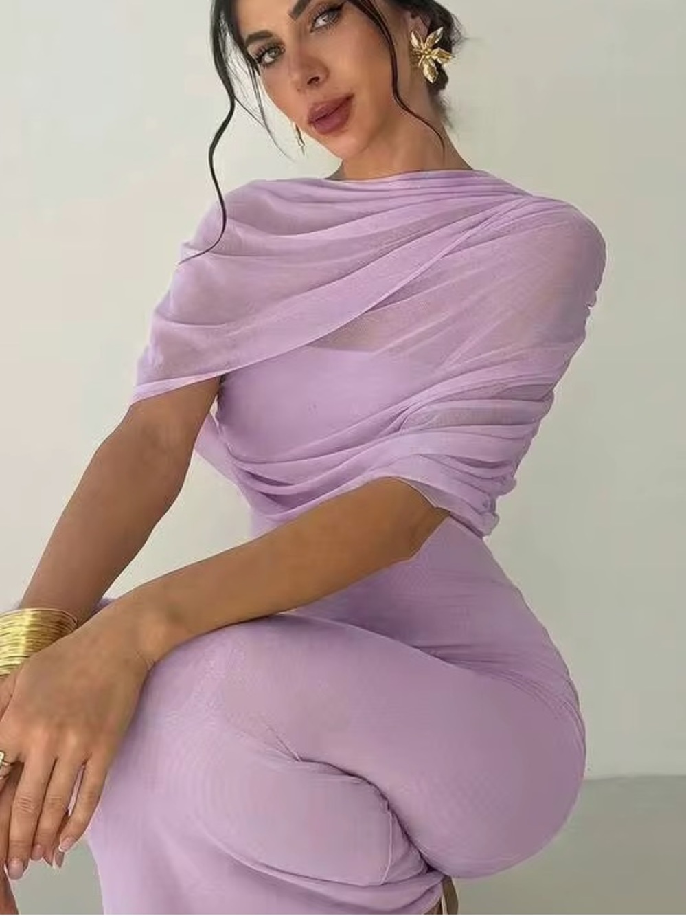 SHEIN Lavender Draped Midi Dress
